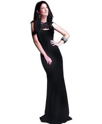Criss-Cross Beaded Net Velvet Evening Gown