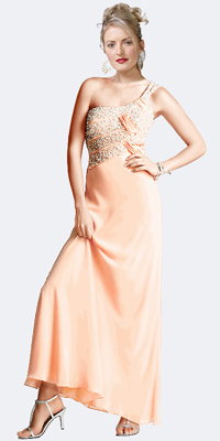 One Shoulder Double Strap Sequined Evening Gown
